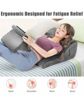 Bed Wedge Pillow with Tablet Pillow Stand and Side Pockets-Gray