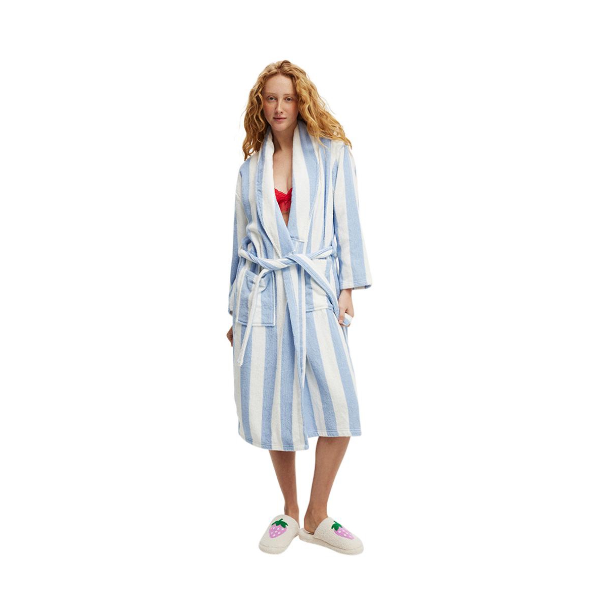 Women's Cotton On Luxe Terry Robe -white claudia stripe