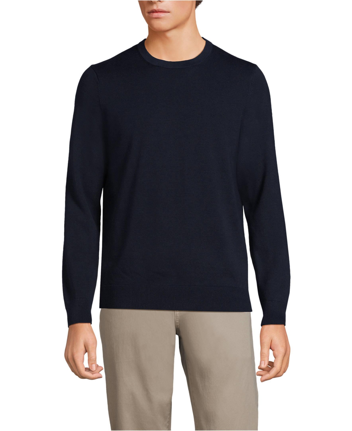 Big & Tall Fine Gauge Cotton Crew Neck Sweater - Radiant navy