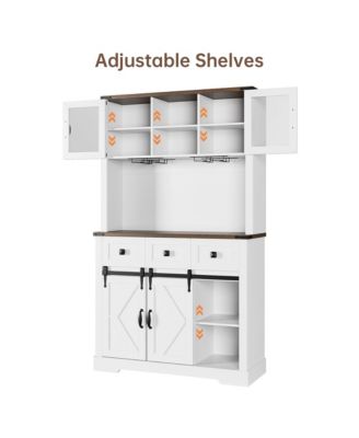 72" Farmhouse Bar Cabinet with Sliding Barn Door, Tall Kitchen Buffet with Storage Hutch and 3 Drawer