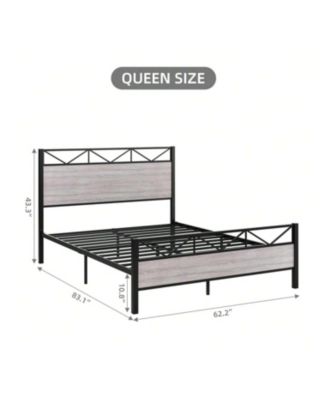 Metal Bed Frame with Wood Headboard & Footboard, Noise-Free, Easy Assembly, No Box Spring Needed