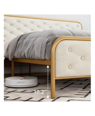 Full/Queen/King Size Upholstered Bed Frame, Velvet Upholstery, Button Tufted Curved Headboard, Sturdy Metal Slats, Noise-Free Platform Bed