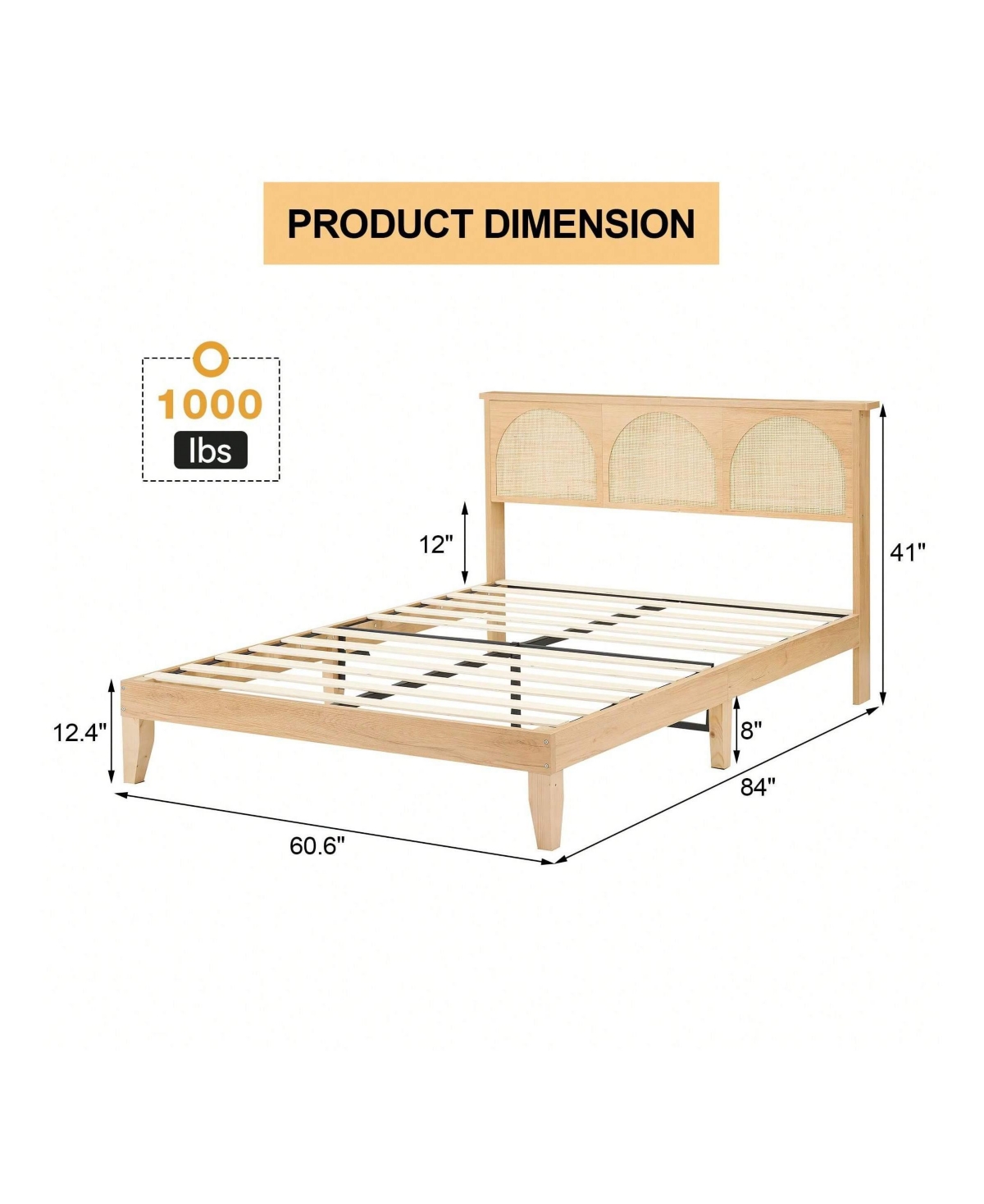 gaomon Full/Queen Bed Frame With Rattan Headboard, Boho Cane Platform Bed Frame With Led Lights