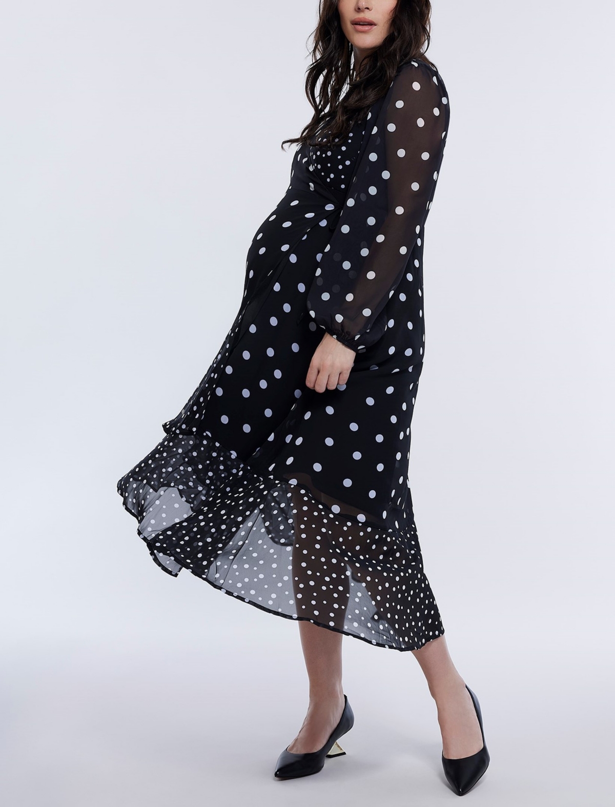 Maternity Woven Wrap Long Sleeve Midi Dress - Motherhood - Lotus