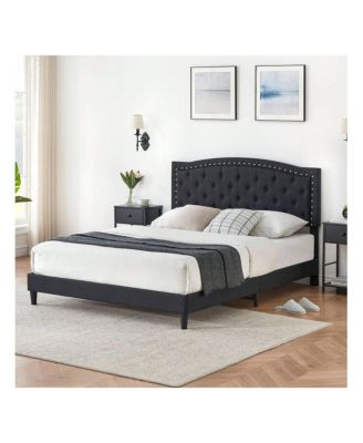 Upholstered Bed Frame With Height-Adjustable Headboard, Linen Platform Bed Frame Mattress Foundation