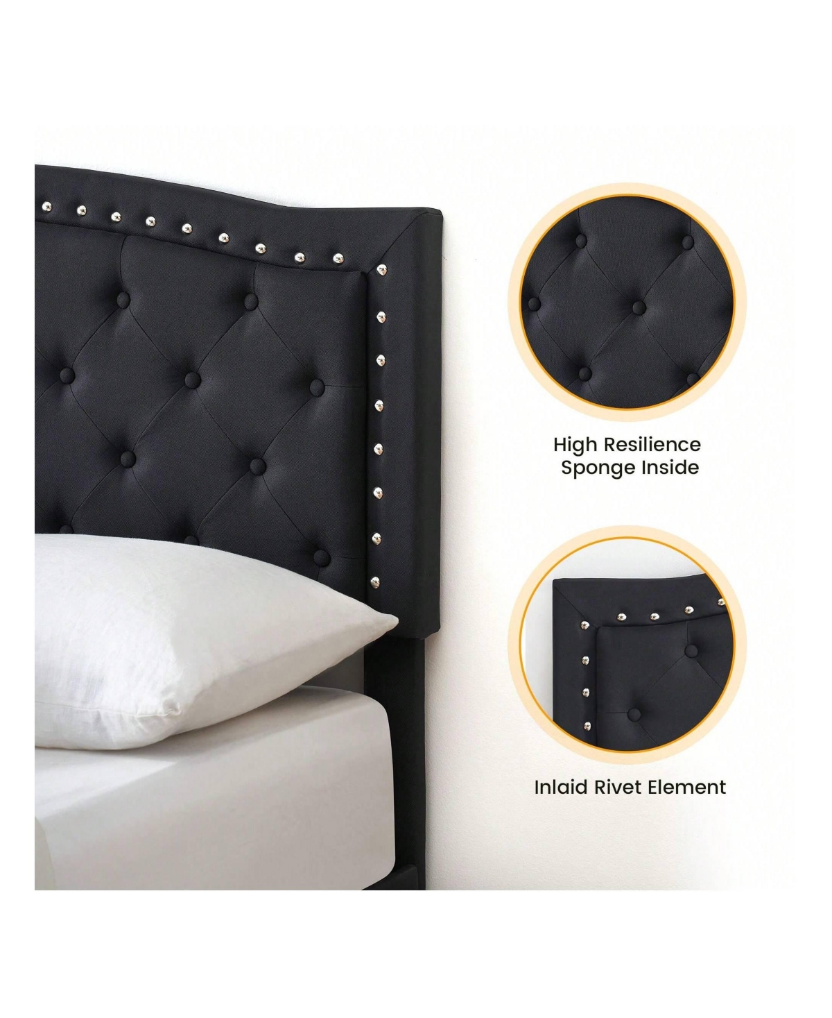gaomon Upholstered Bed Frame With Height-Adjustable Headboard, Linen Platform Bed Frame Mattress Foundation With Wooden Slats Support, No Box Spring N
