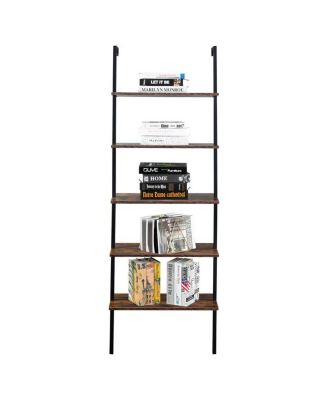 Industrial Wall-Mounted Bookcase 5-Tier Open Ladder Shelf with Metal Frame for Stylish Storage