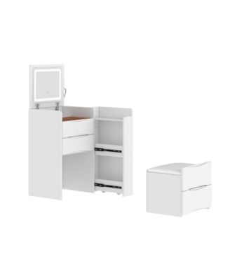 Vanity with Lighted Mirror and Stool – Closet Drawer Makeup Table