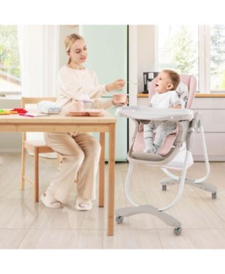 High Chair for Babies & Toddlers with Rolling Wheels Adjustable Height Footrest