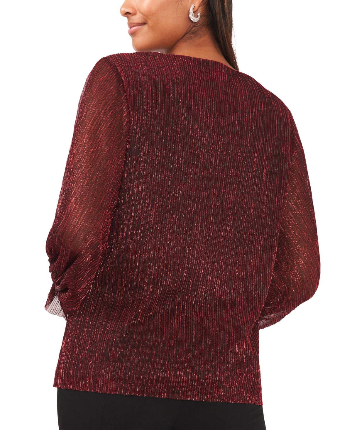 VINCE CAMUTO WOMEN'S METALLIC V-NECK SHEER-SLEEVE TOP 