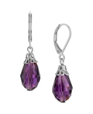 Silver-Tone Crystal Faceted Drop Earrings