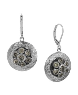 Silver-Tone Crystal Round Drop Earrings