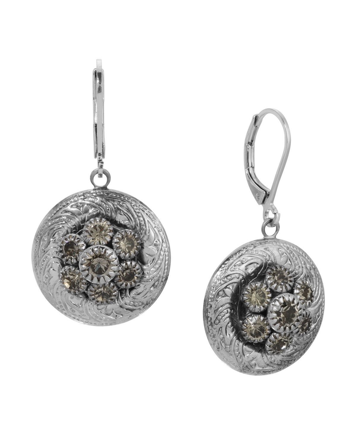 2028 Silver-tone Crystal Round Drop Earrings In Black