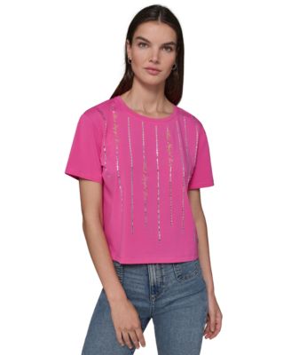 KARL LAGERFELD PARIS - Women's Striped Sparkle T-Shirt