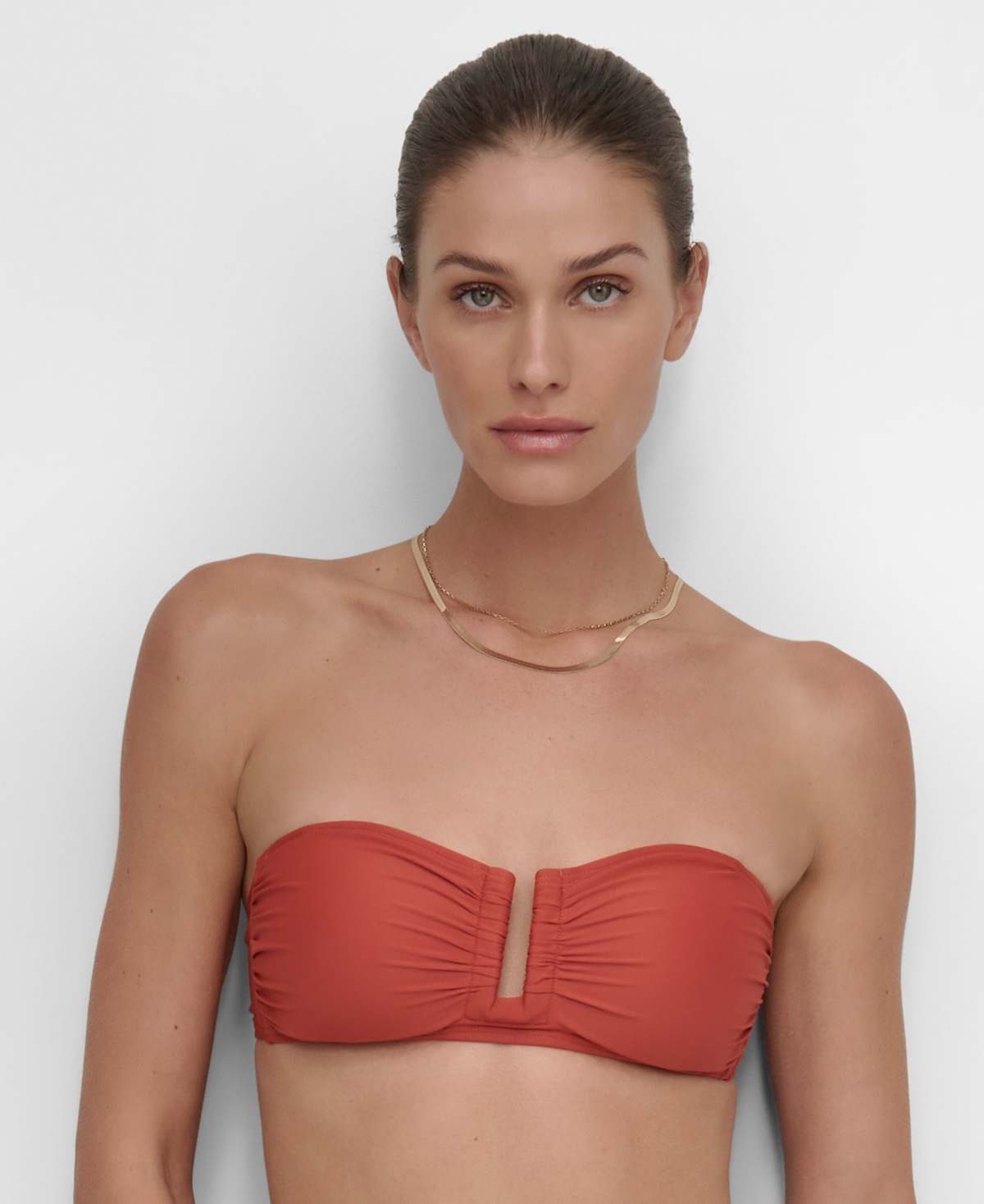 DKNY WOMEN'S SHIRRED U-WIRE BANDEAU BIKINI TOP 