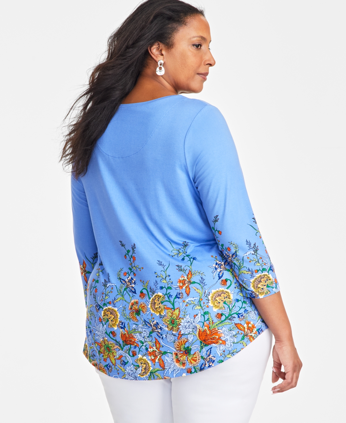 JM COLLECTION PLUS SIZE MIRELLA SCOOP-NECK 3/4-SLEEVE TOP, CREATED FOR MACY'S 