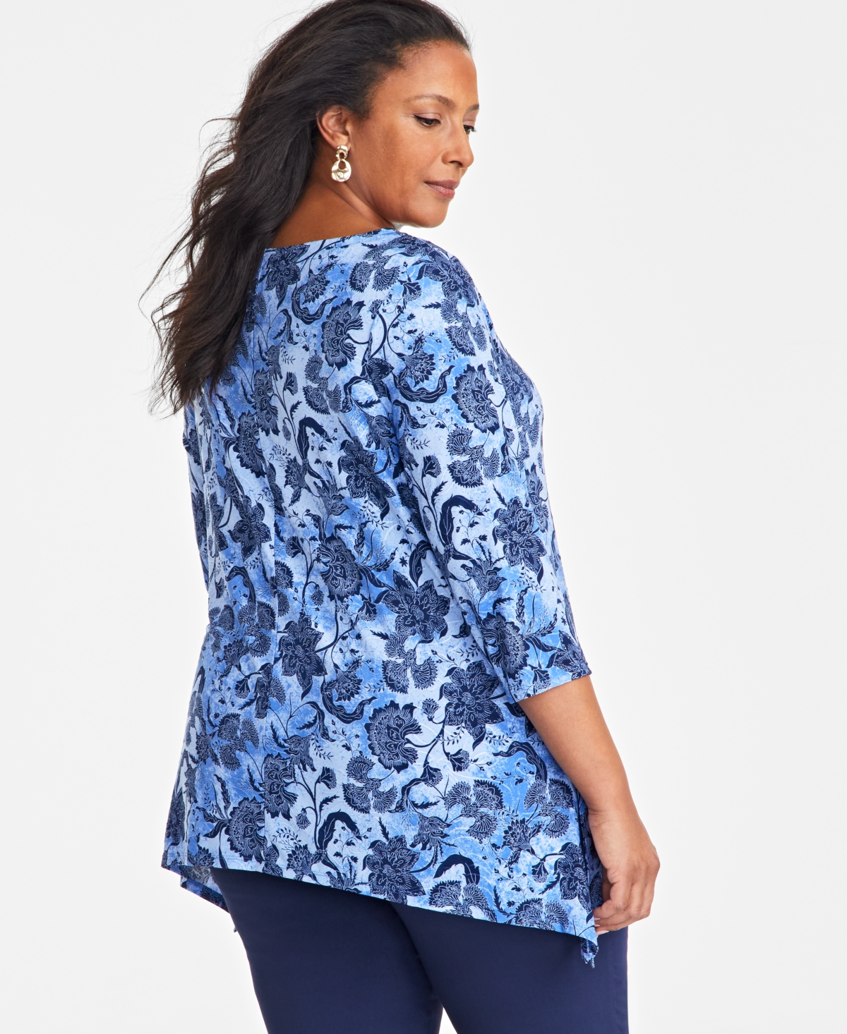 JM COLLECTION PLUS SIZE JACQUARD SWING TOP, EXCLUSIVELY AT MACY'S 