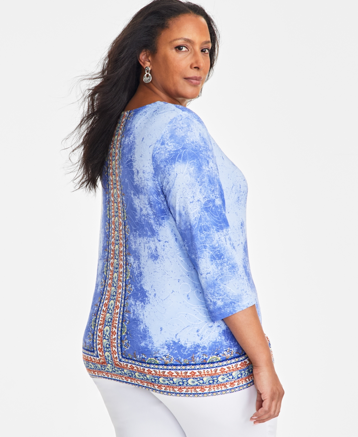 JM COLLECTION PLUS SIZE HAZE JACQUARD PRINT TOP, EXCLUSIVELY AT MACY'S 
