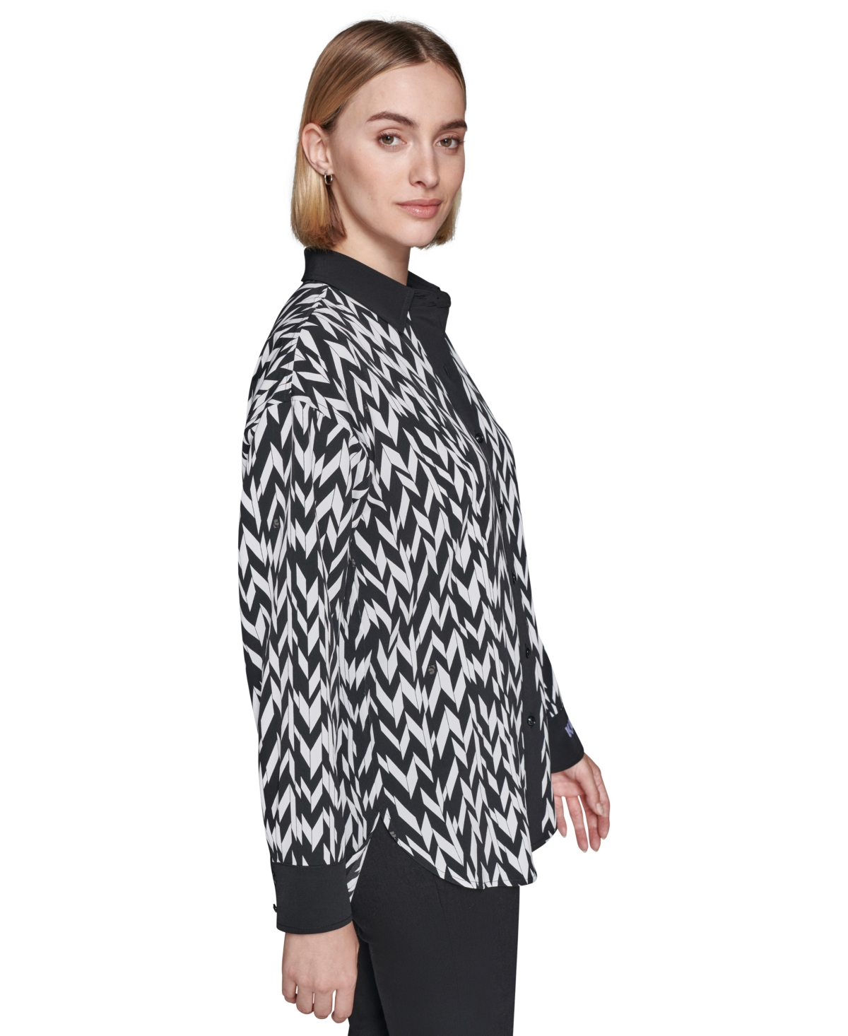 KARL LAGERFELD WOMEN'S PRINTED CONTRAST-TRIM BUTTON-FRONT TOP 