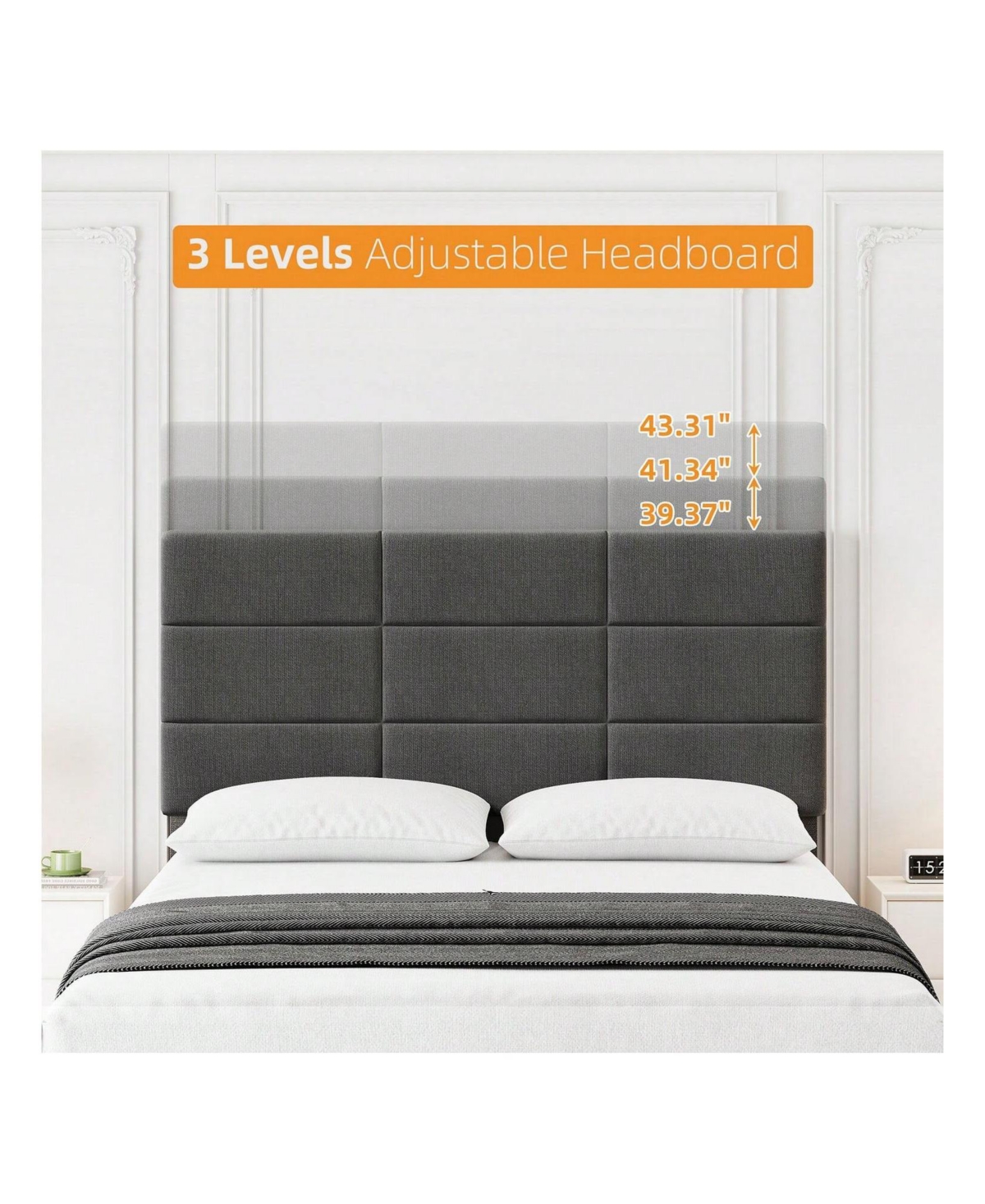 gaomon Platform Bed Frame, Linen Upholstered Bed Frame, Wooden Slats Support, No Box Spring Needed, Noise-Free
