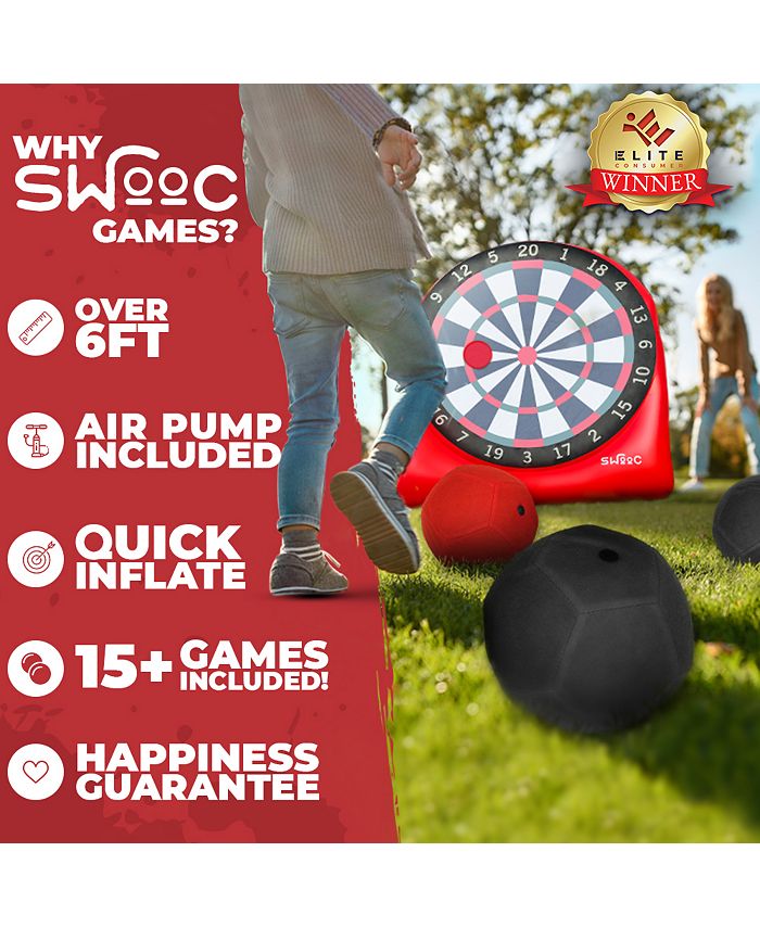 Giant Kick Darts (Over 6 ft. Tall) with Over 15 Games Included - Giant Inflatable Outdoor Dartboard with Soccer Balls - Red - Large
