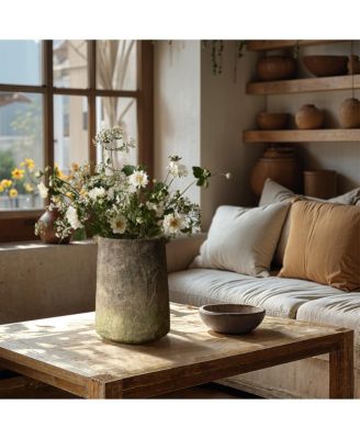 Rustic Ginger Root Brown Cement 11-Inch Tall Indoor and Outdoor Cylinder Vase