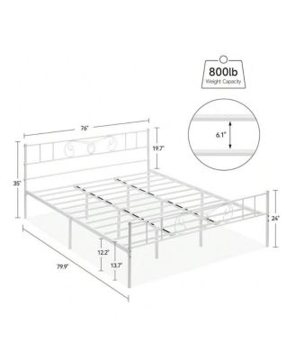Metal Platform Bed Frame With Headboard And Footboard, Steel Slat Support And Mattress Foundation, No Box Spring Needed - King