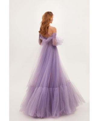Women's Sheer Sleeves Maxi Tulle Dress