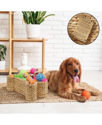 Dog Bone Shaped Storage Basket - Natural, Large Water Hyacinth Pet Toy Bin Organizer