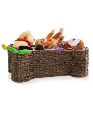 Dog Bone Shaped Storage Basket - Natural, Large Water Hyacinth Pet Toy Bin Organizer