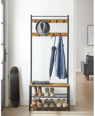 Entryway Industrial Style Coat Rack with Shoe Storage