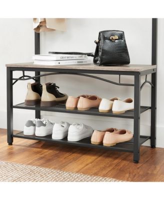Industrial Style Coat Rack with Shoe Storage, 3-Tier Storage Shelf for Entryway, Greige