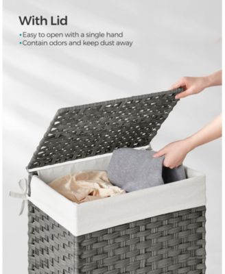 Handwoven Synthetic Rattan Laundry Hamper with Liner & Lid
