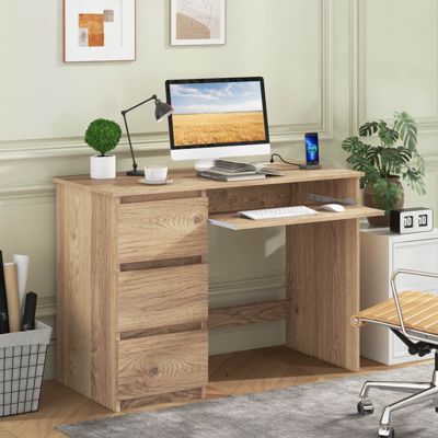 Computer Desk with Power Outlet Keyboard Tray & 3 Large Drawers Type-C & USB Ports