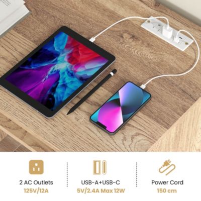 Computer Desk with Power Outlet Keyboard Tray & 3 Large Drawers Type-C & USB Ports