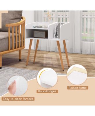 Mid Century Modern End Table with Open Shelves Metal Support Legs for Bedroom