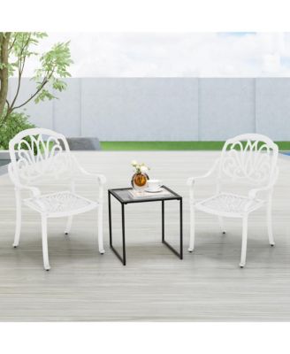 2 PCS Patio Cast Aluminum Dining Chairs Armrests Outdoor Stackable