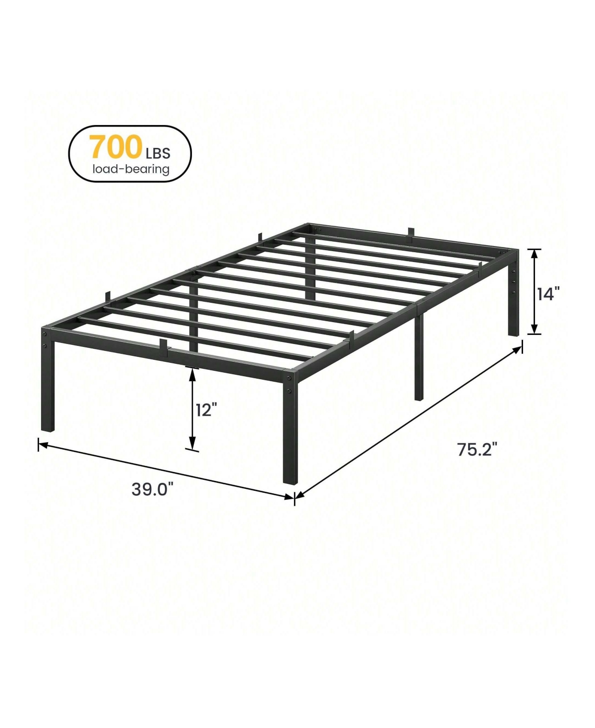 gaomon 14 Inch Bed Frame Metal Platform, Bed Frame With Ample Storage, No Box Spring Needed And Steel Slat Support, Easy Assembly