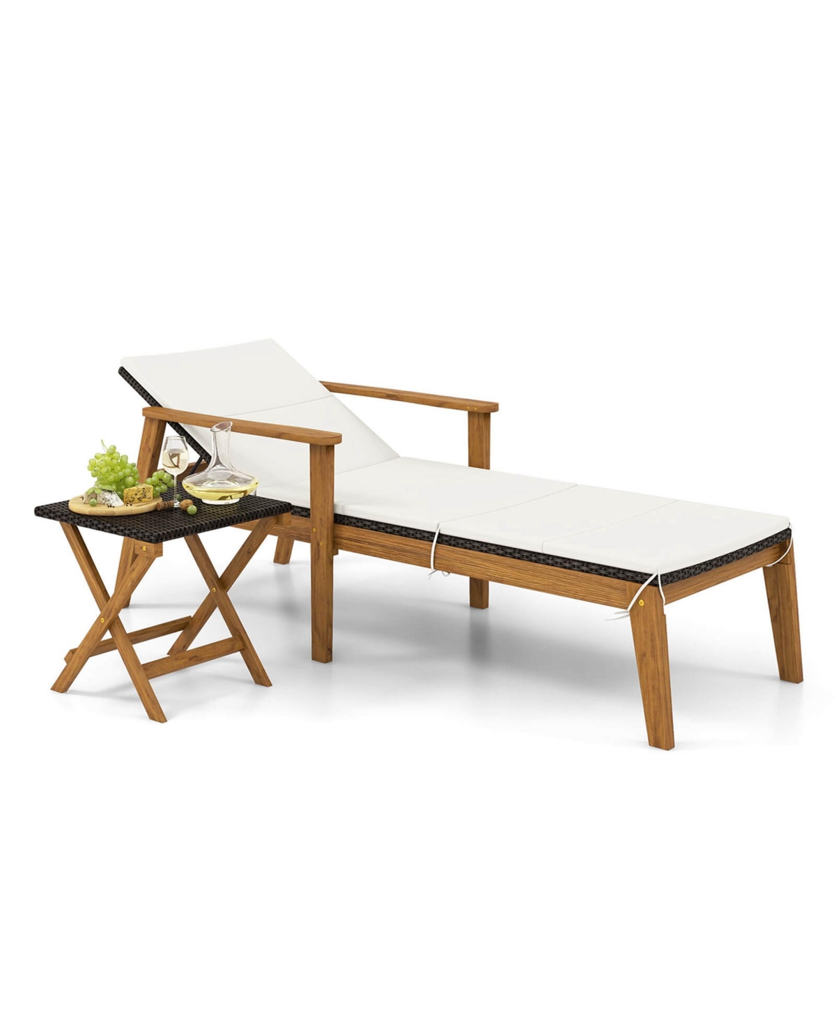 2 Pcs Outdoor Chaise Lounge Chair Set with Armrests & 4-Level Backrest for Poolside - White