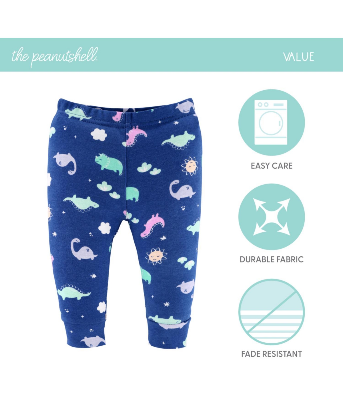 The Peanutshell Baby Girls Pants, 5-Pack, Dino -blue/green