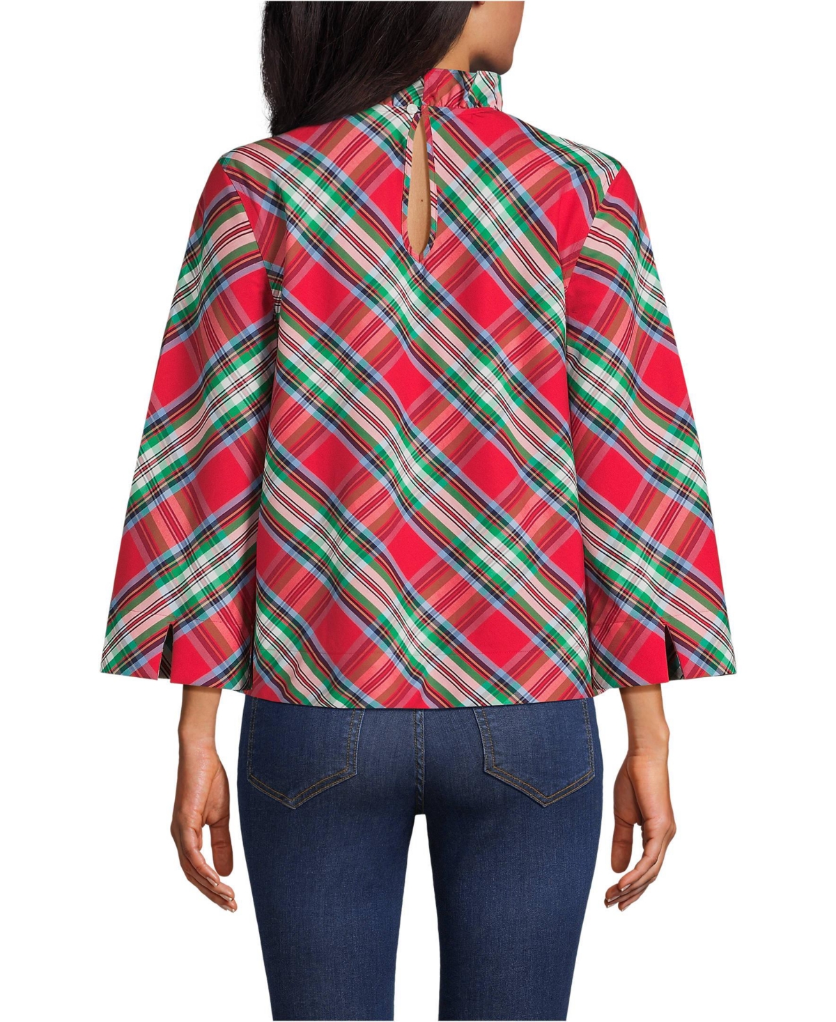 Lands' End Women's 3/4 Sleeve No Iron Sleeve Ruffle Top