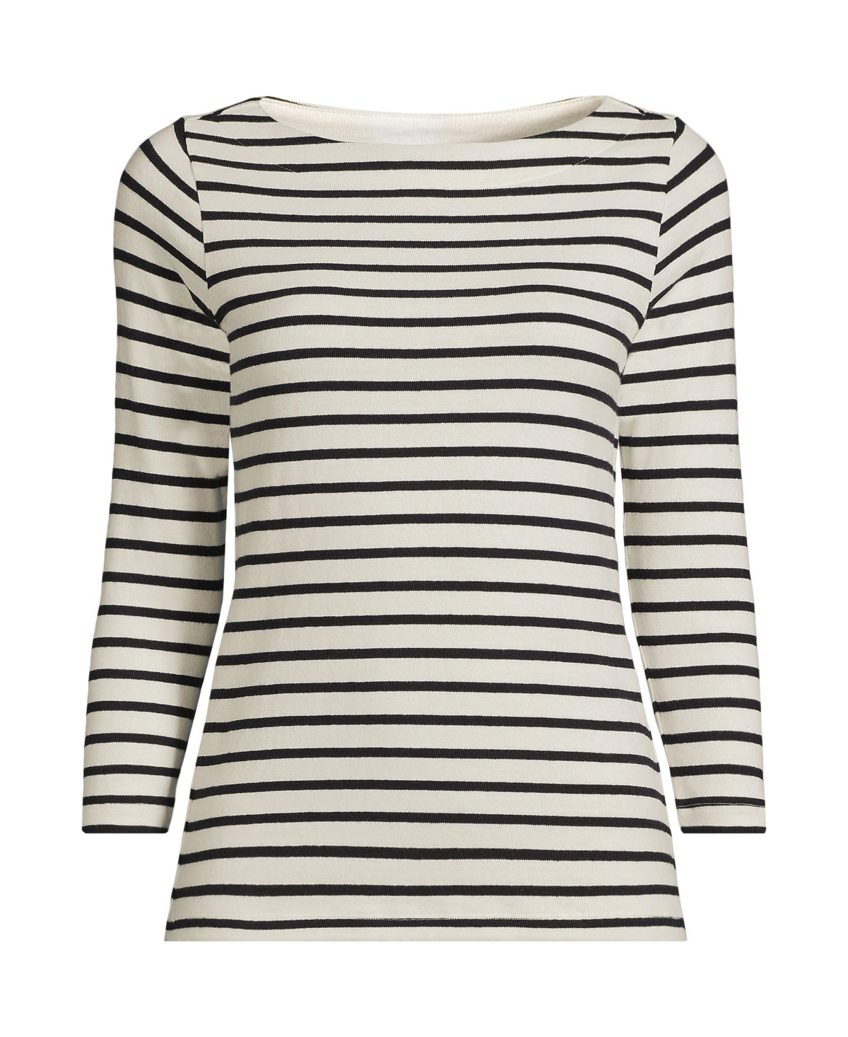 Lands' End Women's Mariner Jersey Boatneck Top -black breton stripe