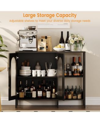 Buffet Sideboard Cabinet, Wooden Storage Cabinet with Glass Doors, Two Metal Handle