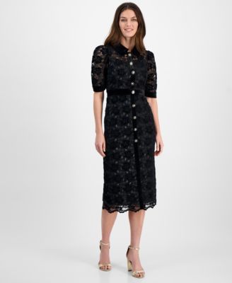 Tahari ASL - Women's Lace Velvet-Trim Shirtdress