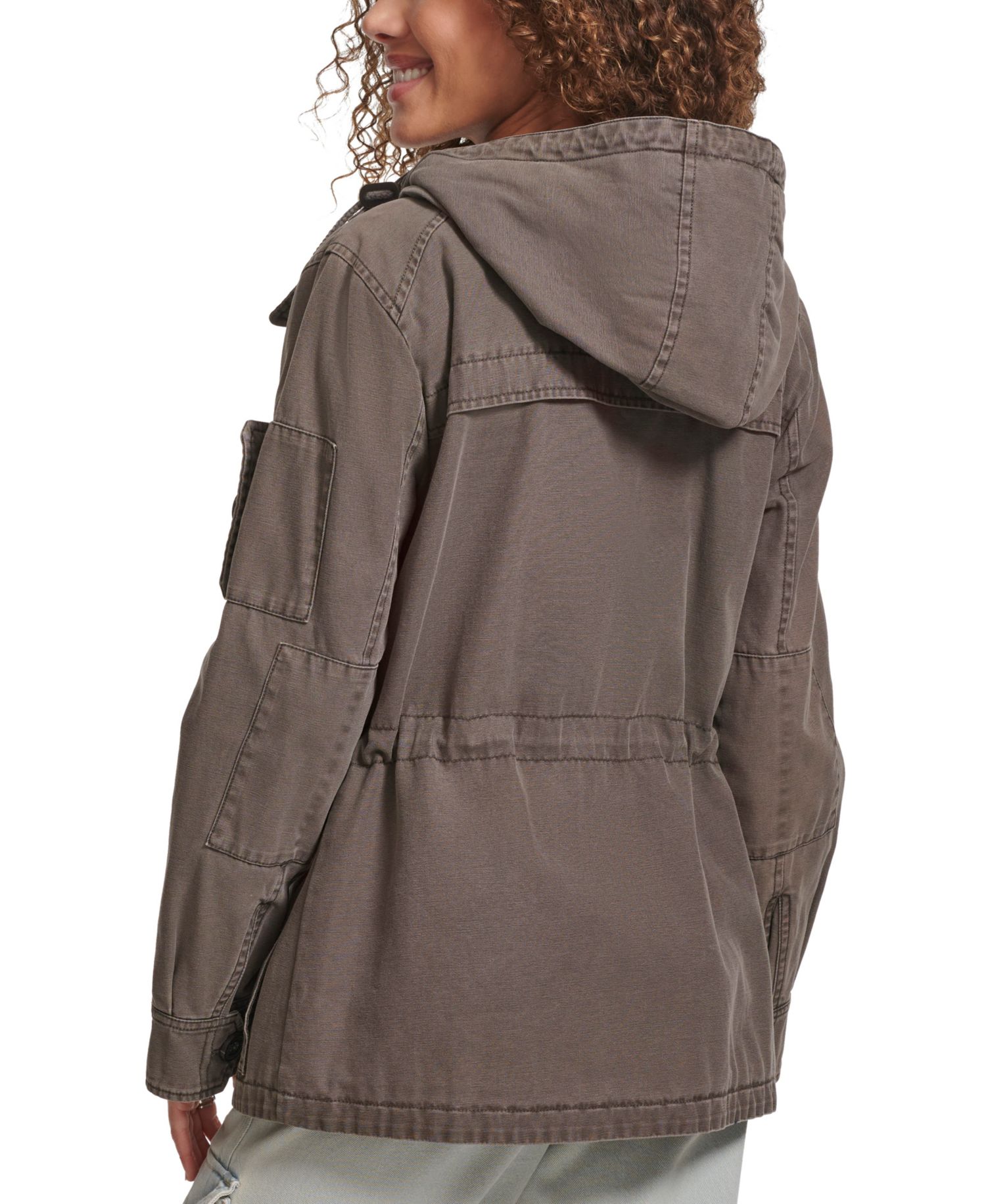 Trendy Plus Size Hooded Military Jacket