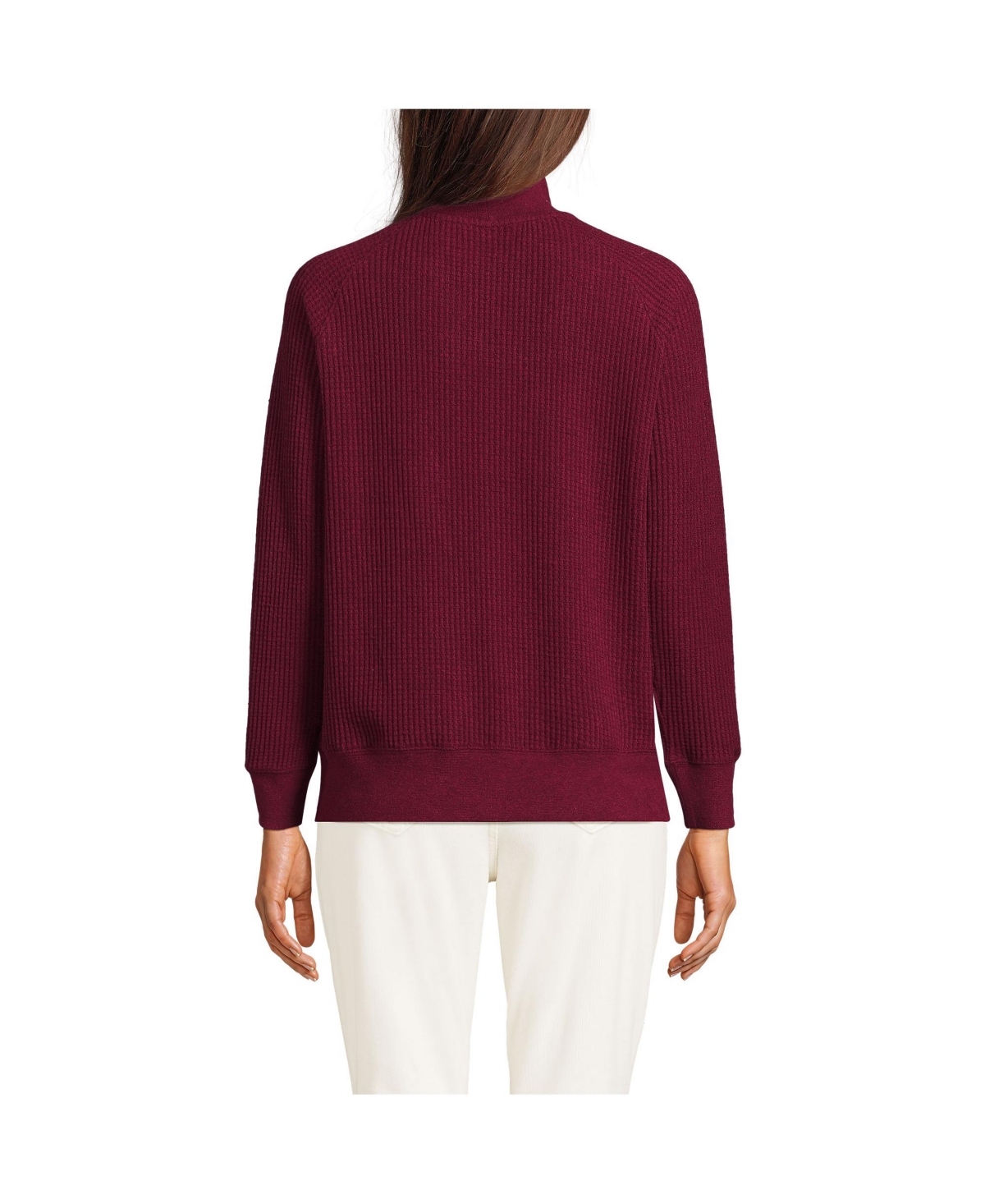 Lands' End Women's Waffle Relaxed Long Sleeve Mock Neck Pullover