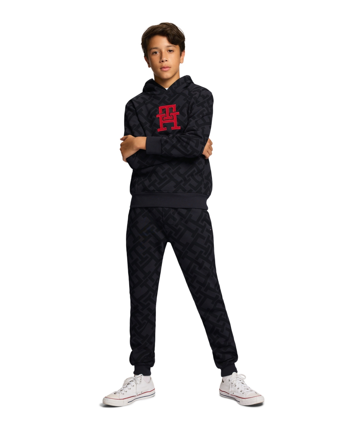 Tommy Hilfiger Big Boys Monotype Allover Print Pullover Hoodie