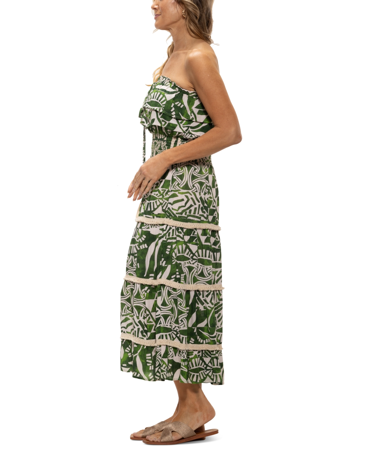 DOTTI WOMEN'S RUFFLED SMOCKED-WAIST TIERED COVER-UP DRESS 