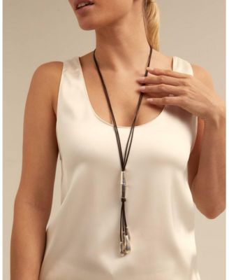 Long Leather Whip and Gold Plated Drop Necklace