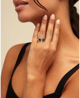 Two Medium Boxes Faceted Crystals Metal Alloy Ring